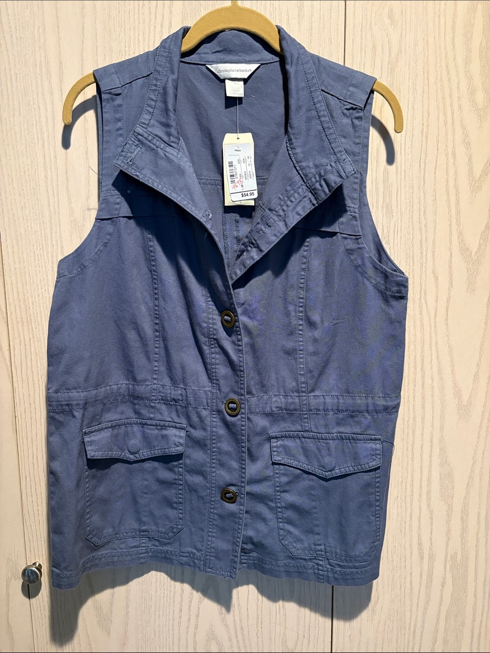 Christopher & Banks Slate Blue Button Front Vest - 100% cotton NWT